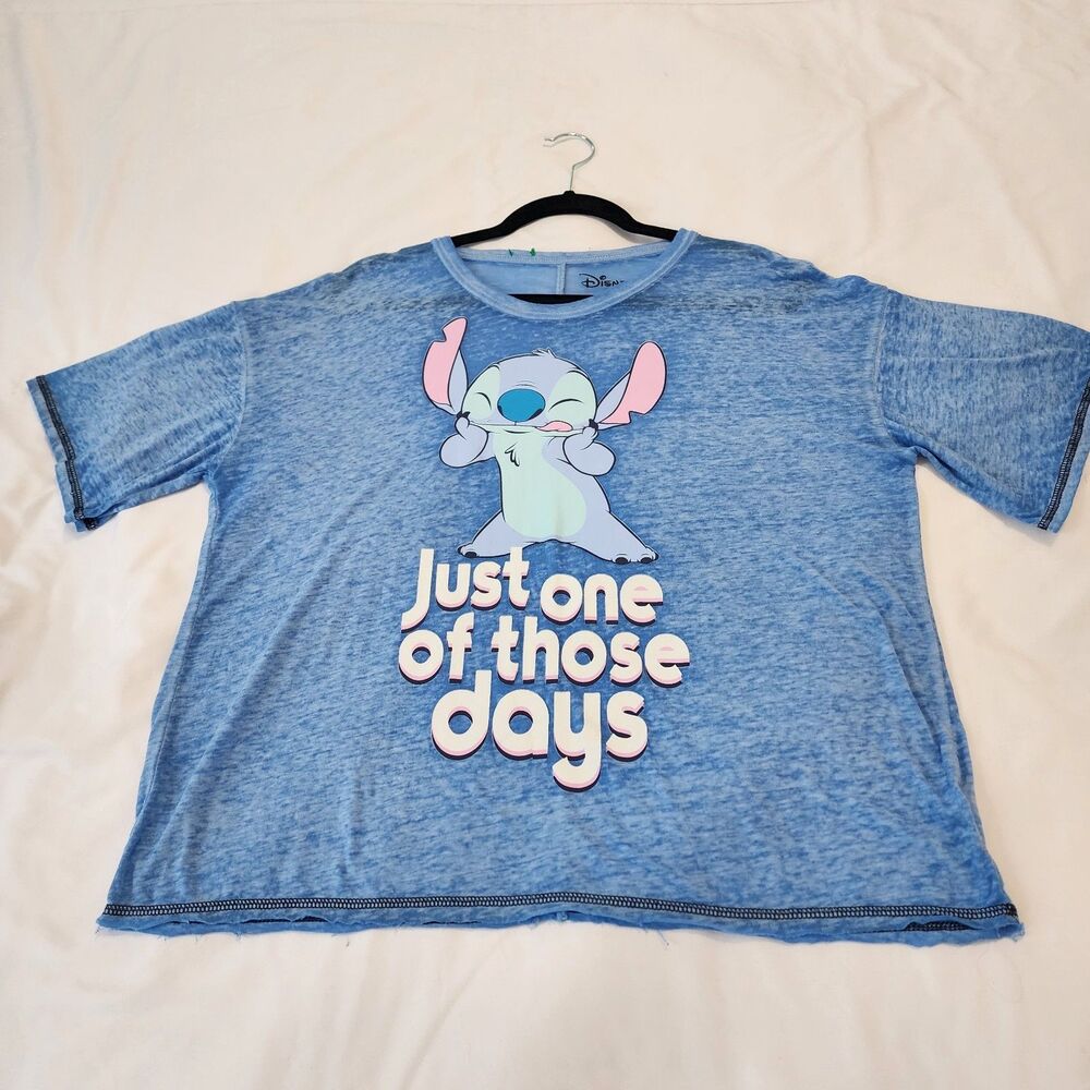 Disney Stitch Just One Of Those Days T-Shirt Sleepwear Womens L 12-14 Blue